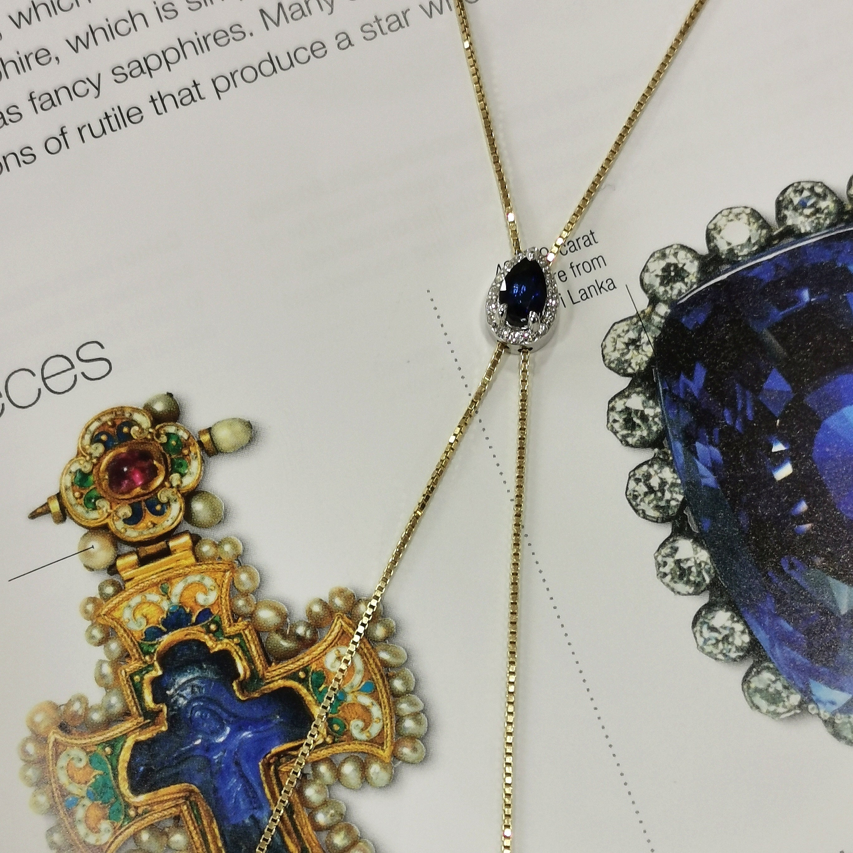 Колие 18 карата жълто злато с Диаманти и сапфир 1.18 карата